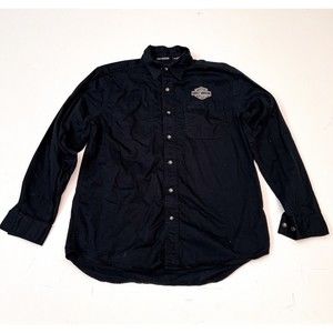 Harley Davidson Shield Logo Shirt Long Sleeve Button Down Black Large Mens